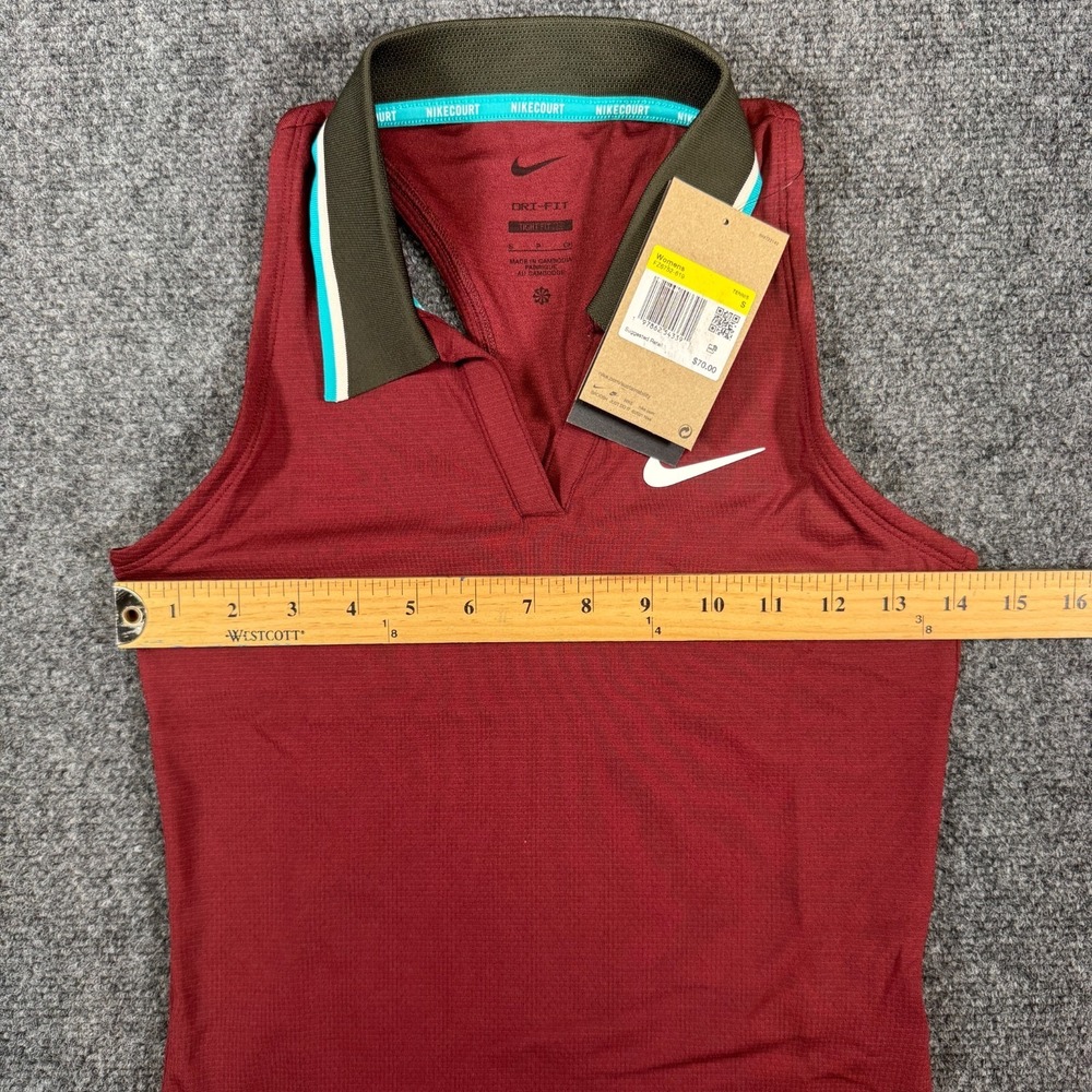 Nike Court Slam Tennis Tank Top Womens Size Small Tight Fit Red Collared NWT - Picture 4 of 6